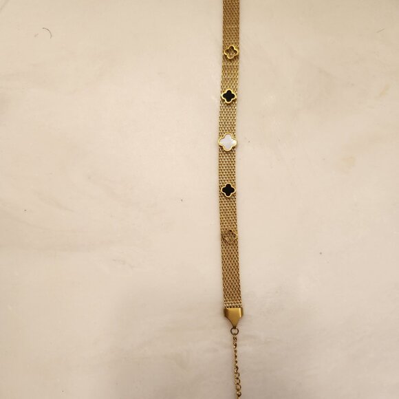 New mesh bracelet with flower and clover designer inspired18K gold plated - Picture 3 of 10